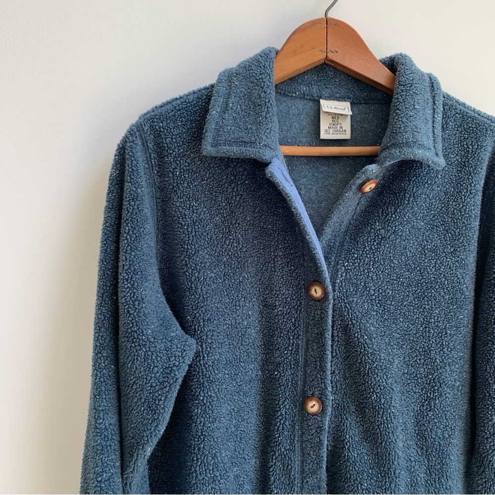 L.L. Bean | Speckled Blue Button Down Fleece Sweater